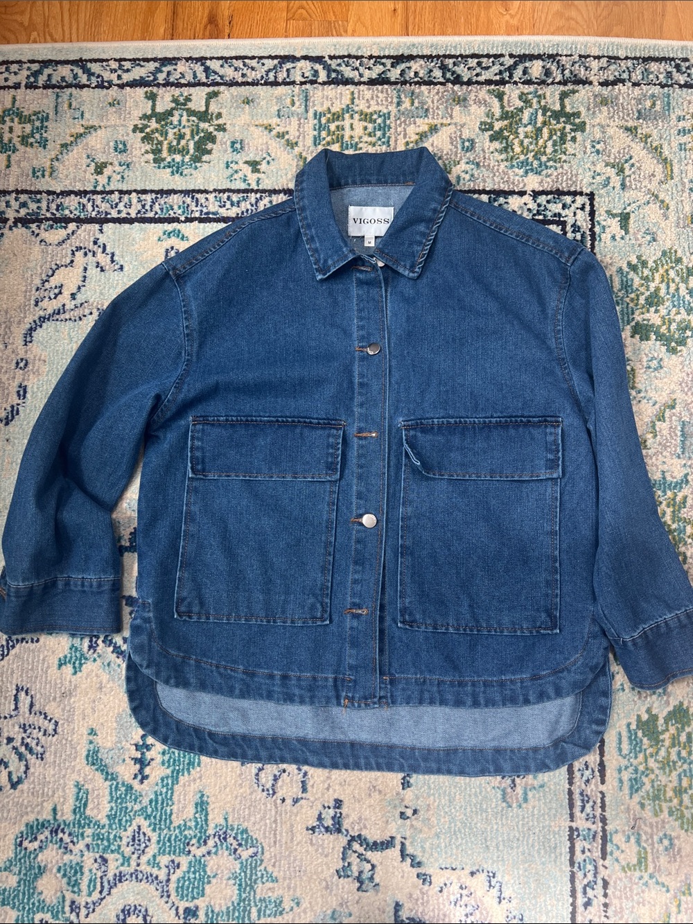 Vigoss Blue Button-Front Denim Jacket. Chore jacket denim jacket Jean jacket